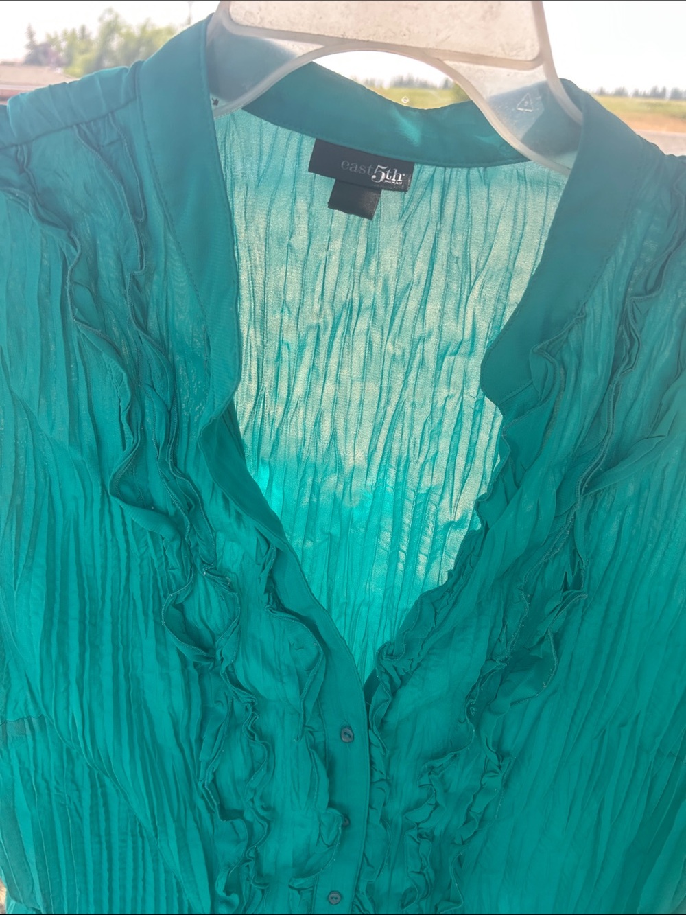 Jones New York Teal Ruffled Short-Sleeve Blouse - Picture 2 of 3